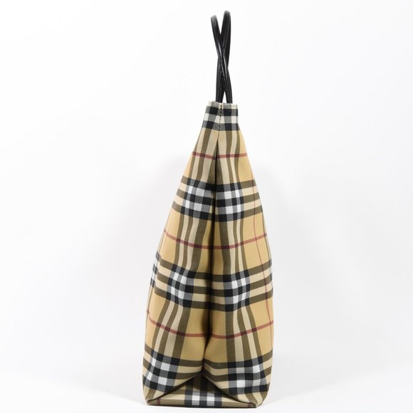 Burberry Nova Check Coated Canvas Leather Tote Bag Plaid - Picture 5 of 5